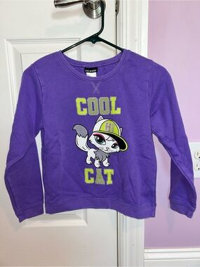 Joe Boxer Purple Kids Sweatshirt with 'Cool Cat' Graphic and Neon Yellow Accents